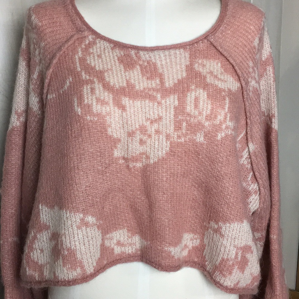 Free People Pink Oversized Crop Sweater S - Picture 3 of 8